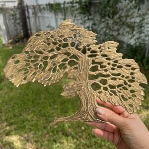 Vtg Gatco Brass Bonsai Tree of Life Wall Hanging Art Trivet MCM metal boho